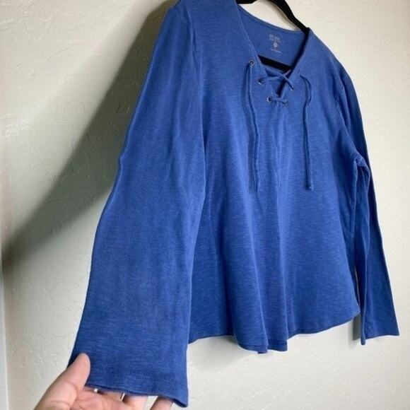 Ruff Hewn Blue Lace Up Long Sleeve Top Petite Large - Picture 2 of 8